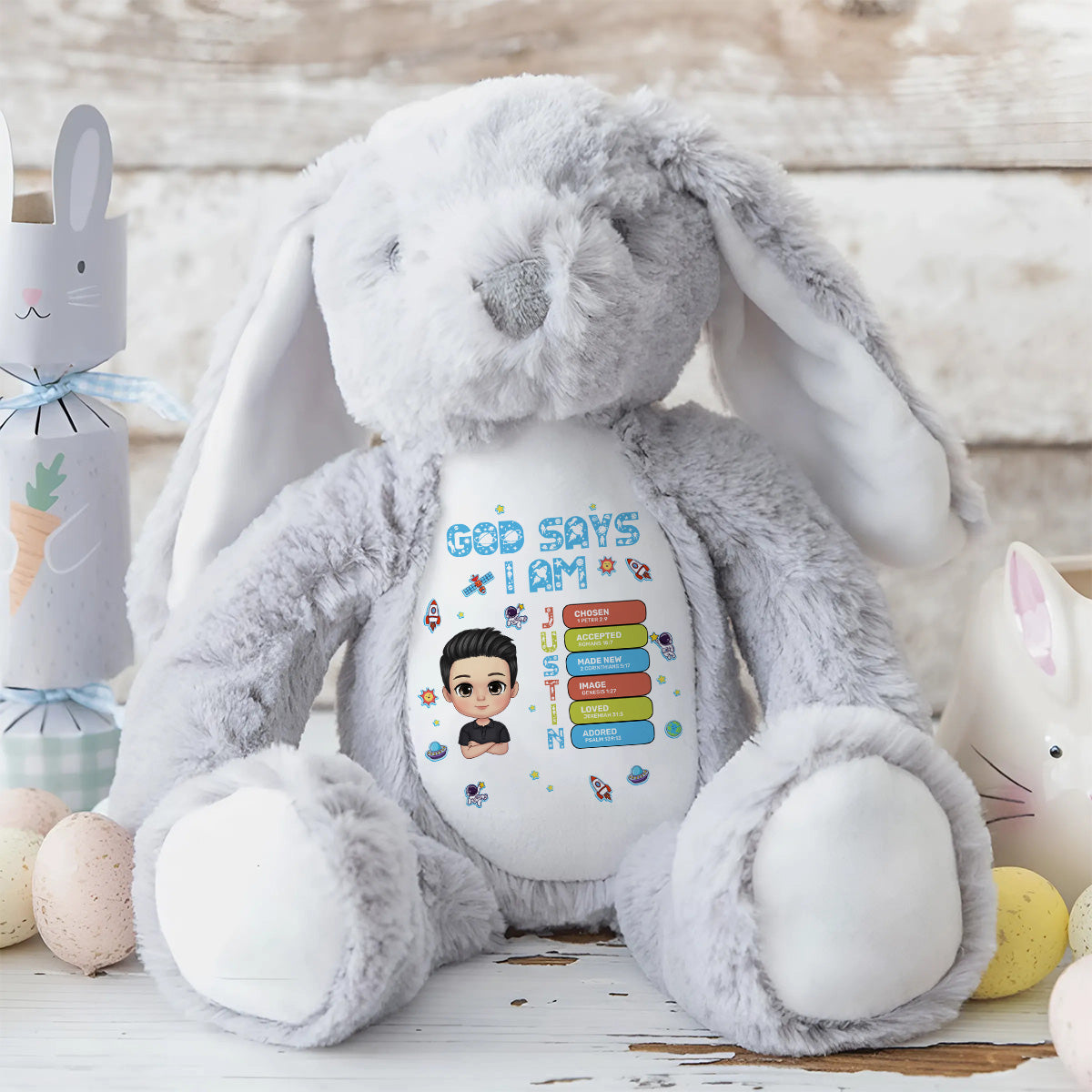 God Says I Am | Personalized Stuffed Bunny