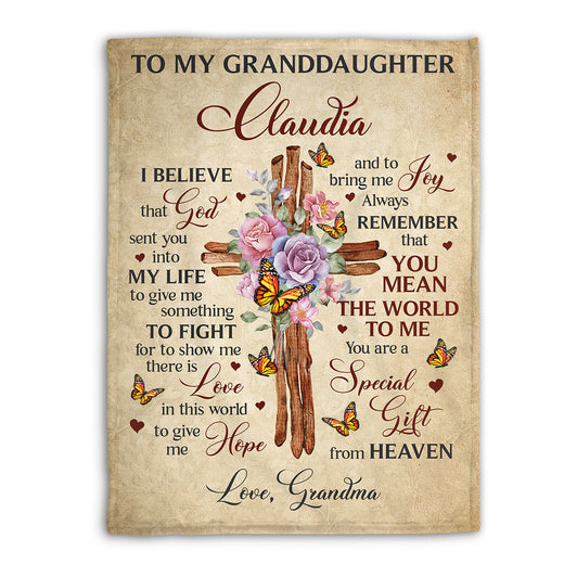 Fancy Floral Cross Fleece Blanket For Granddaughter - You Are A Special Gift From Heaven AA154