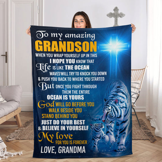 My Love For You Is Forever - Special Lion Fleece Blanket For Grandson AA176
