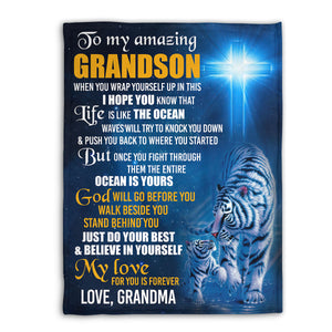My Love For You Is Forever - Special Lion Fleece Blanket For Grandson AA176