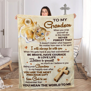 Special Lion Fleece Blanket For Grandson - You Are The Most Precious Gift From God To Me AA180