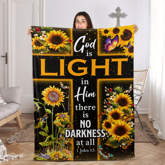 God Is Light In Him - Lovely Cross And Sunflower Fleece Blanket AA189