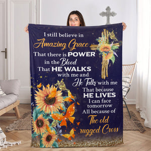 Beautiful Sunflower Fleece Blanket - I Still Believe In Amazing Grace AA194