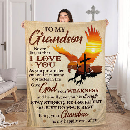 Special Eagle Fleece Blanket For Grandson - Being Your Grandma Is My Happily Ever After AA196