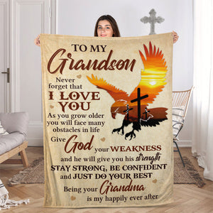 Special Eagle Fleece Blanket For Grandson - Being Your Grandma Is My Happily Ever After AA196