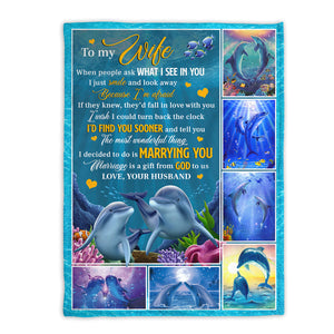 Marriage Is A Gift From God To Us - Cute Dolphin Couple Fleece Blanket AA198