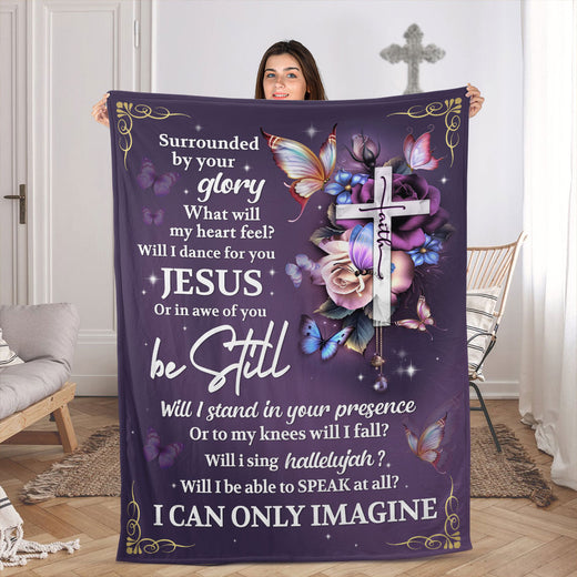 Surrounded By Your Glory - Beautiful Floral Cross Fleece Blanket HH260
