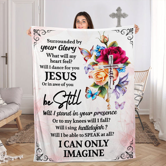 Lovely Floral Cross Fleece Blanket - Will I Dance For You Jesus HH259