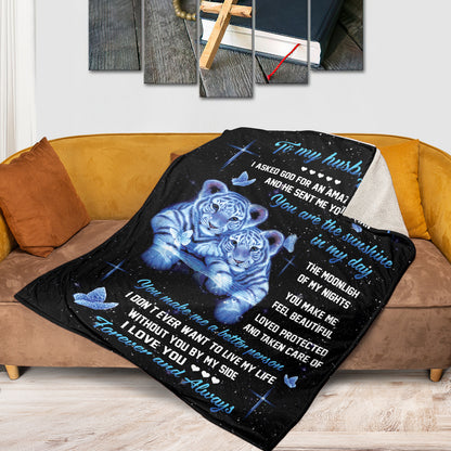 You Are The Sunshine In My Day - Cute Tiger Couple Fleece Blanket For Husband AHN158