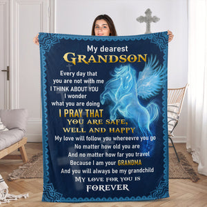 Meaningful Fleece Blanket For Grandson - My Love Will Follow You Wherever You Go AHN179