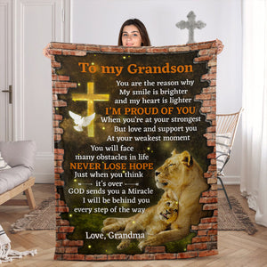 I Will Be Behind You Every Step Of The Way - Unique Lion Fleece Blanket For Grandson AHN182