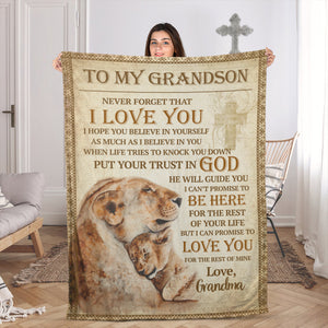 Never Forget That I Love You - Unique Lion Fleece Blanket For Grandson AHN161