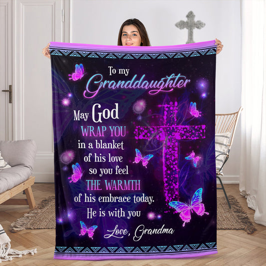 Beautiful Cross And Butterfly Fleece Blanket - May God Wrap You In A Blanket Of His Love AHN188