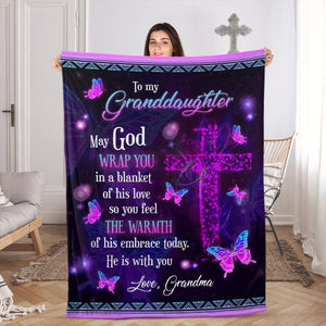 Beautiful Cross And Butterfly Fleece Blanket - May God Wrap You In A Blanket Of His Love AHN188