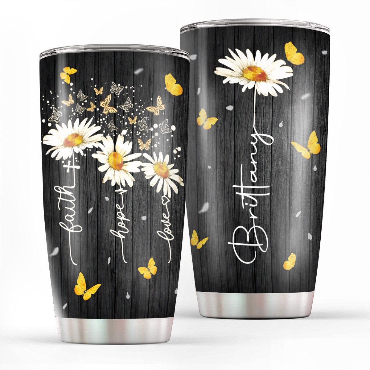 Lovely Personalized Daisy Stainless Steel Tumbler 20oz - Faith, Hope, Love HA211