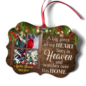 A Big Piece Of My Heart Lives In Heaven - Personalized Memorial Cardinal Bird Aluminium Ornament HIA161