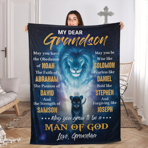 Meaningful Gift For Grandson - Lion Fleece Blanket From Grandma HIA39