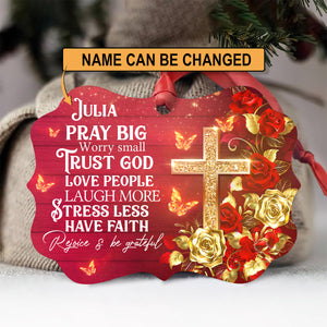 Stunning Personalized Rose And Cross Aluminium Ornament - Rejoice And Be Grateful HIQ155