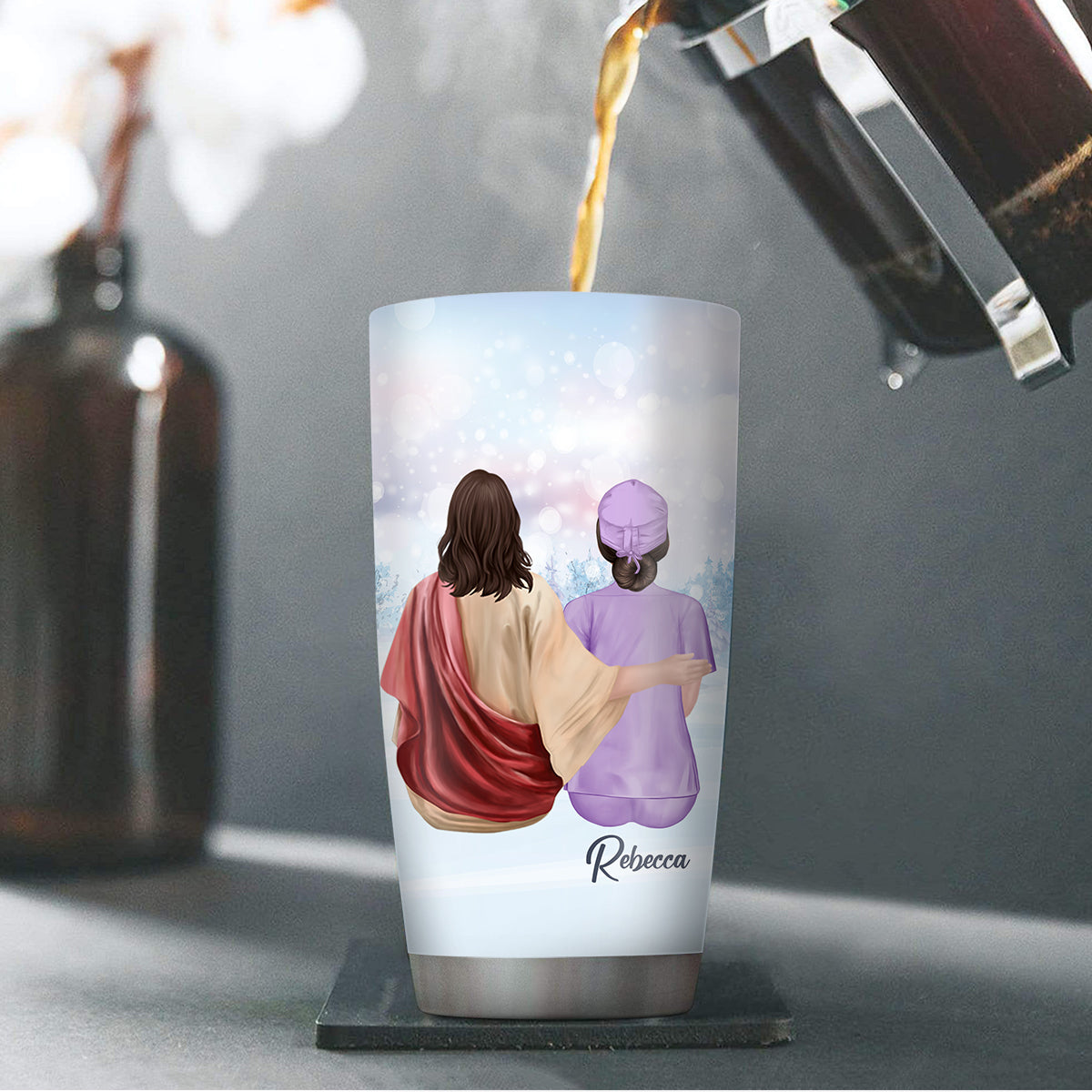 Personalized Stainless Steel Tumbler 20oz - Not All Angels Have Wings, Some Wear Scrubs PI06A