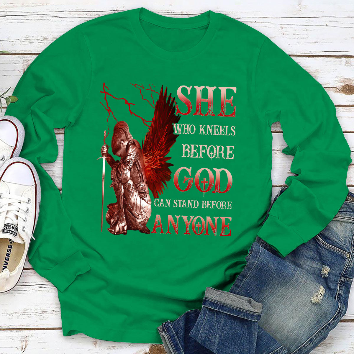 Classic Christian Unisex Long Sleeve - Who Kneels Before God Can Stand Before Anyone NUM381