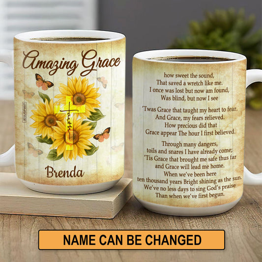 Stunning Personalized Sunflower White Ceramic Mug - Amazing Grace NUH322