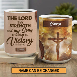 Awesome Personalized Cross White Ceramic Mug - He Has Given Me Victory NUH318
