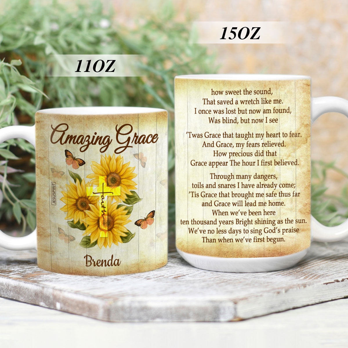 Stunning Personalized Sunflower White Ceramic Mug - Amazing Grace NUH322