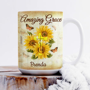 Stunning Personalized Sunflower White Ceramic Mug - Amazing Grace NUH322