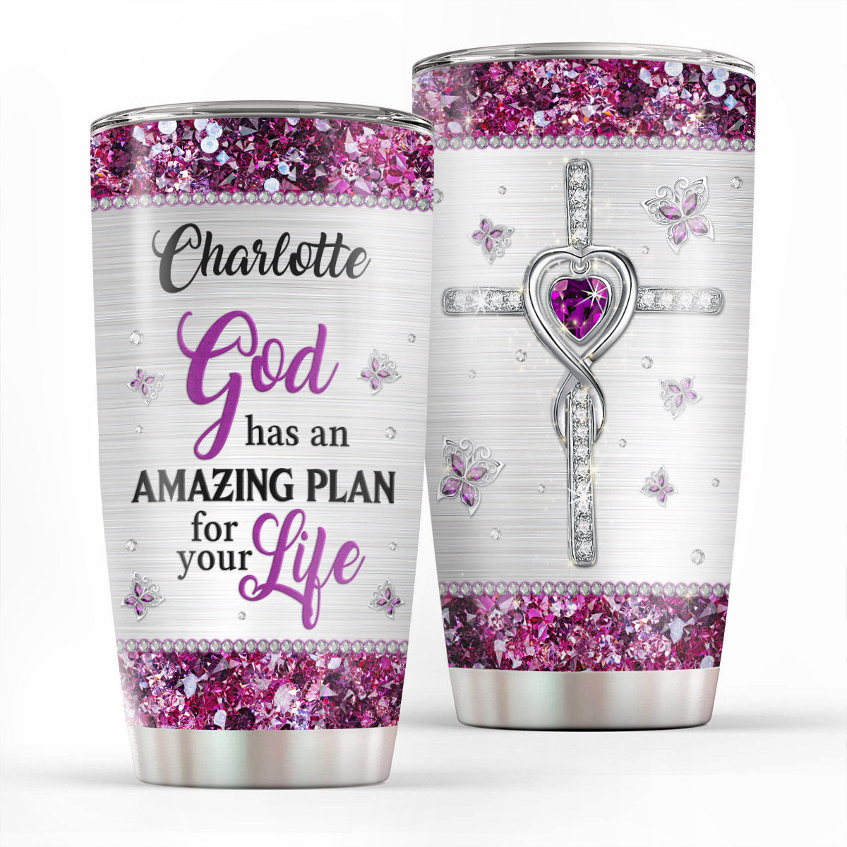 God Has An Amazing Plan For Your Life - Elegant Personalized Cross Stainless Steel Tumbler 20oz NUA163