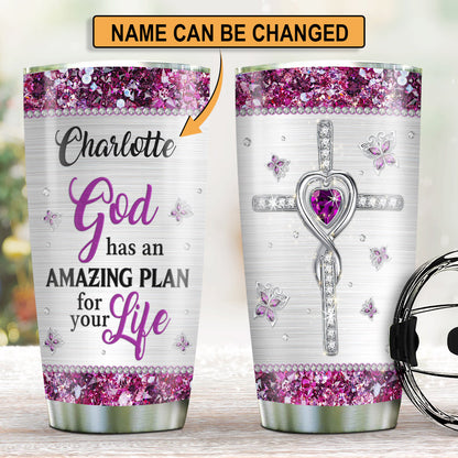 God Has An Amazing Plan For Your Life - Elegant Personalized Cross Stainless Steel Tumbler 20oz NUA163