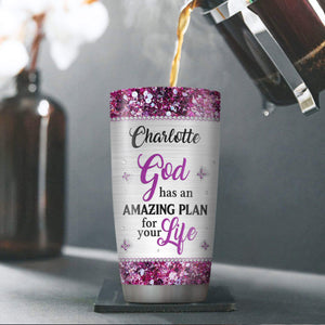 God Has An Amazing Plan For Your Life - Elegant Personalized Cross Stainless Steel Tumbler 20oz NUA163
