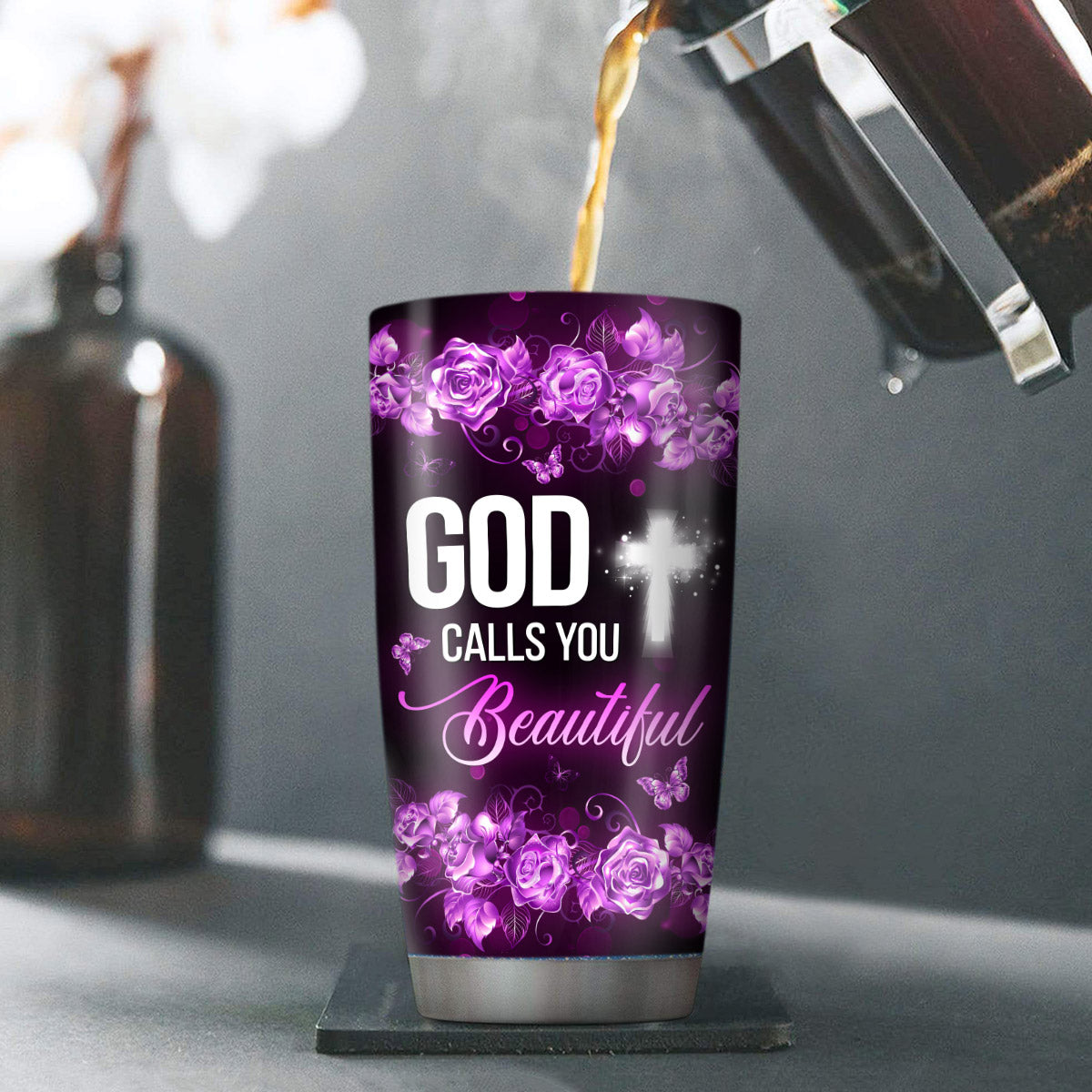 Pretty Personalized Butterfly Stainless Steel Tumbler 20oz - God Calls You Beautiful NUA170