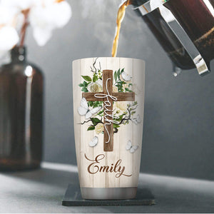 Fancy Personalized Flower And Cross Stainless Steel Tumbler 20oz - God Has Given Us Power And Sound Mind NUA211A