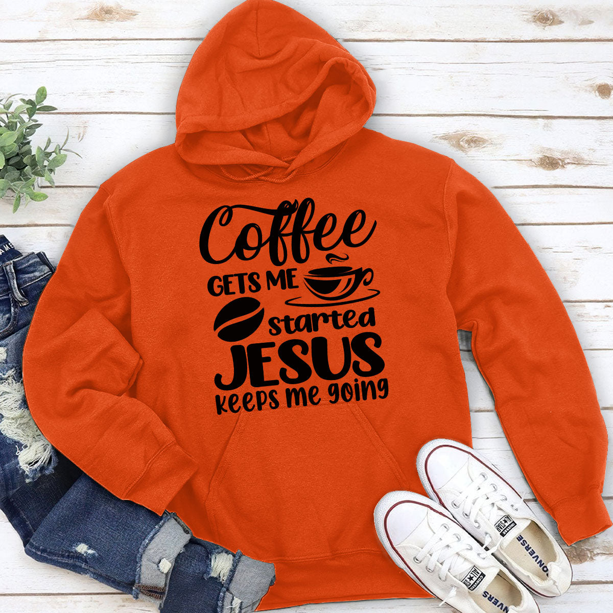 Coffee Gets Me Started, Jesus Keeps Me Going - Classic Christian Unisex Hoodie HHN346