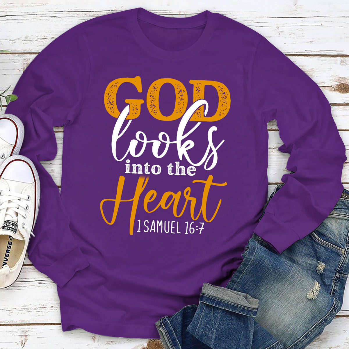 God Looks Into The Heart - Awesome Christian Unisex Long Sleeve HAP12