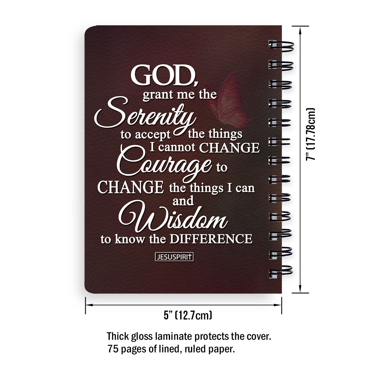 Pretty Personalized Spiral Journal - God, Grant Me The Serenity To Accept The Things I Cannot Change NUH321