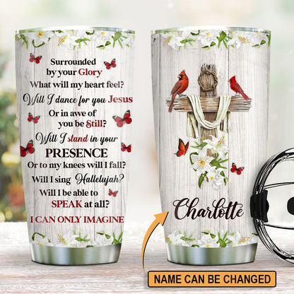 Pretty Personalized Floral Cross Stainless Steel Tumbler 20oz - I Can Only Imagine NUHN182