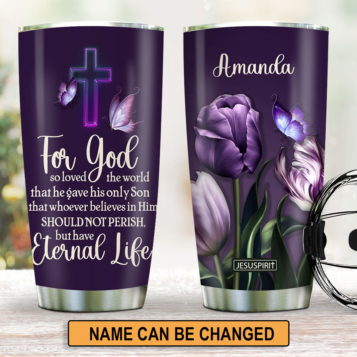 Personalized Stainless Steel Tumbler 20oz - For God So Loved The World HN26