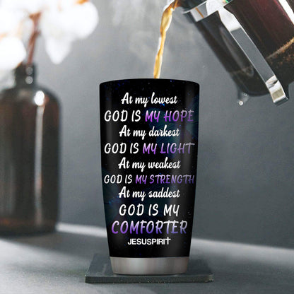 Jesuspirit Personalized Stainless Steel Tumbler 20oz | At My Lowest God Is My Hope | Rose And Cross | Ideal Gift For Christians HN133