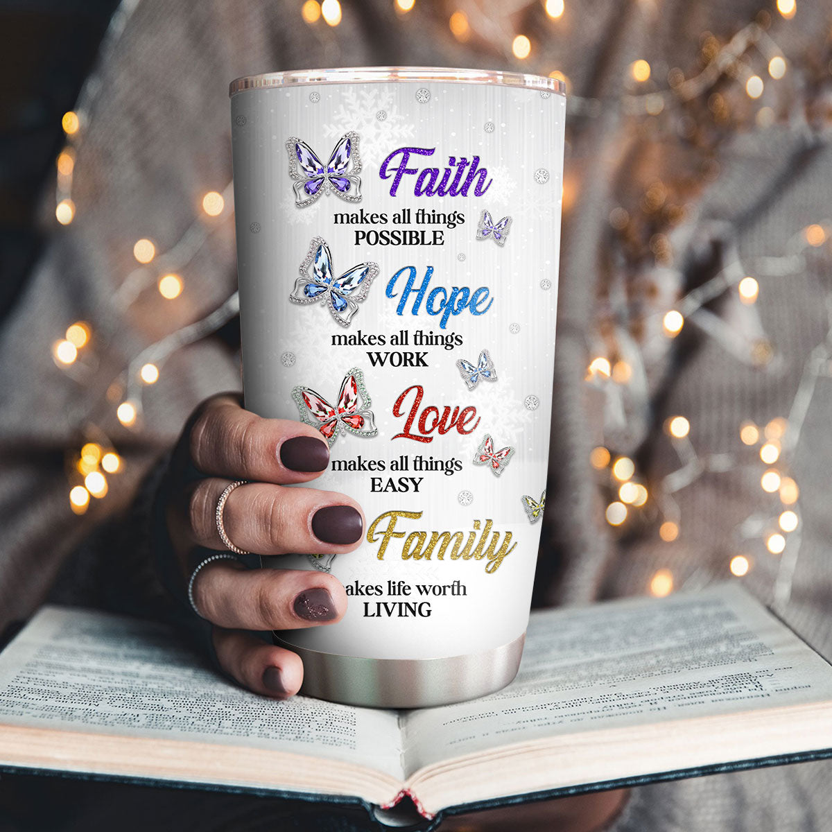 Lovely Personalized Cross Stainless Steel Tumbler 20oz - Faith Makes All Things Possible NUHN144A