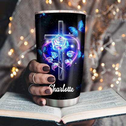 Jesuspirit Personalized Stainless Steel Tumbler 20oz | At My Lowest God Is My Hope | Rose And Cross | Ideal Gift For Christians HN133