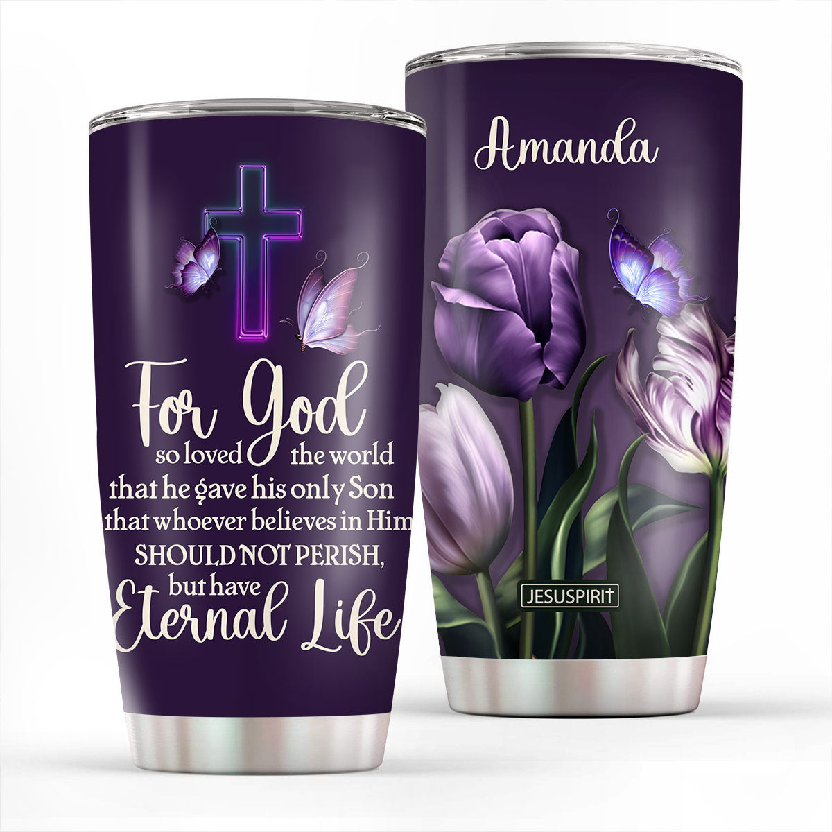 Personalized Stainless Steel Tumbler 20oz - For God So Loved The World HN26