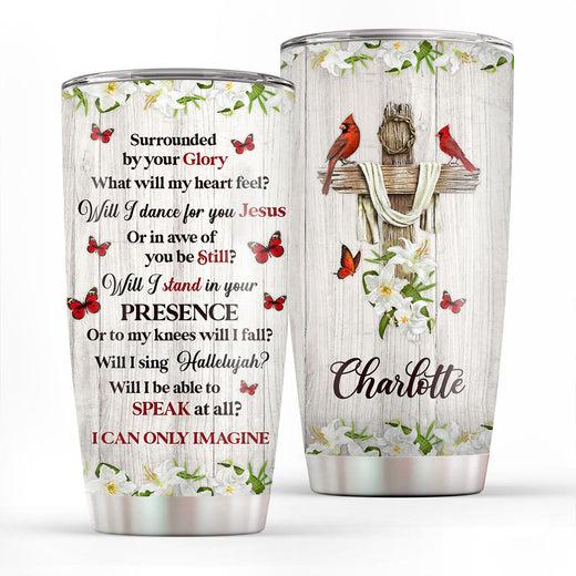 Pretty Personalized Floral Cross Stainless Steel Tumbler 20oz - I Can Only Imagine NUHN182