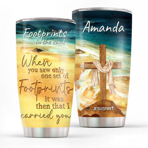 Jesuspirit | Personalized Stainless Steel Tumbler 20oz | Footprints In The Sand | Religious Gift For Christians SSTNUHN490