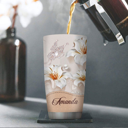 Elegant Personalized Lily Stainless Steel Tumbler 20oz - In The Beginning Was The Word NUH337