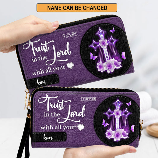 Awesome Personalized Floral Cross Clutch Purse - Trust In The Lord With All Your Heart AHN252