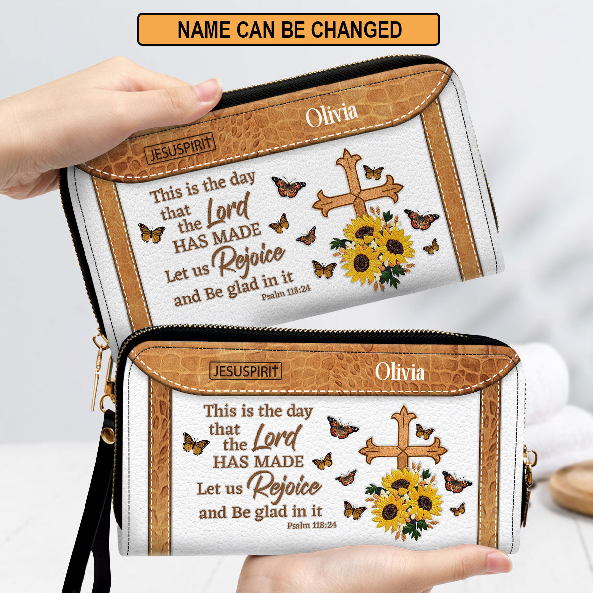 Adorable Personalized Sunflower Clutch Purse - Let Us Rejoice And Be Glad In It NUHN305