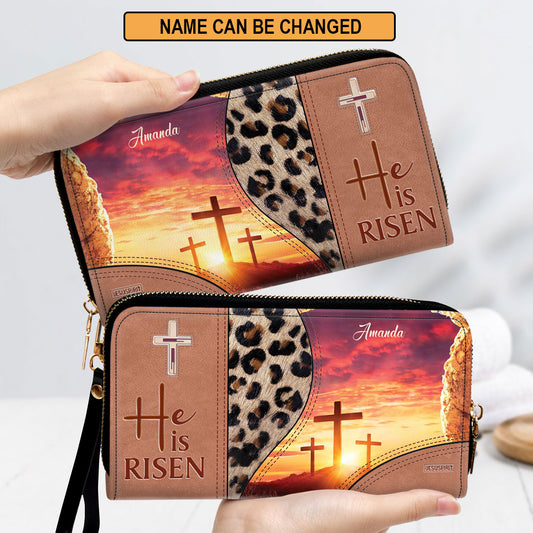 He Is Risen - Beautiful Personalized Cross Clutch Purse NUM295