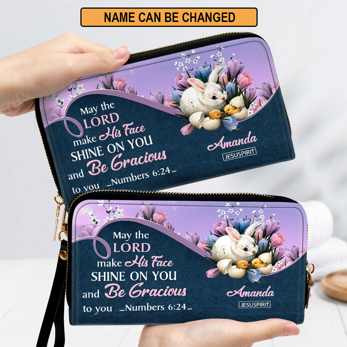 Pretty Personalized Rabbit Clutch Purse - May The Lord Make His Face Shine On You NUM379