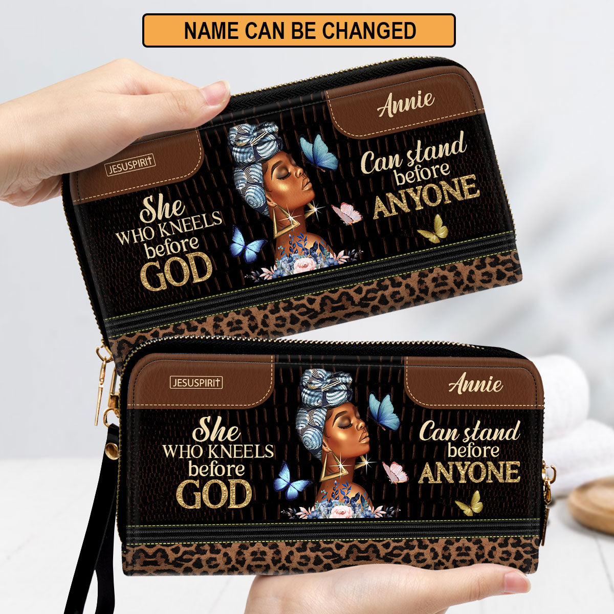 Must-Have Personalized Clutch Purse - She Who Kneels Before God Can Stand Before Anyone NUM484